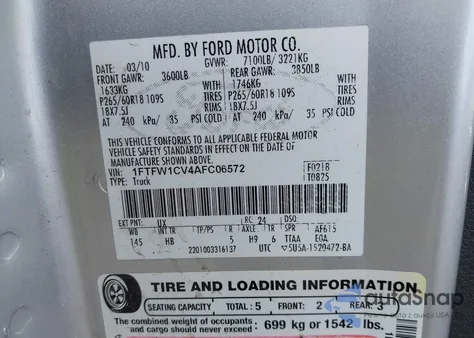 2010 Ford F-150 Lariat/Xl/Xlt из США, поврежденный, VIN 1FTFW1CV4AFC06572